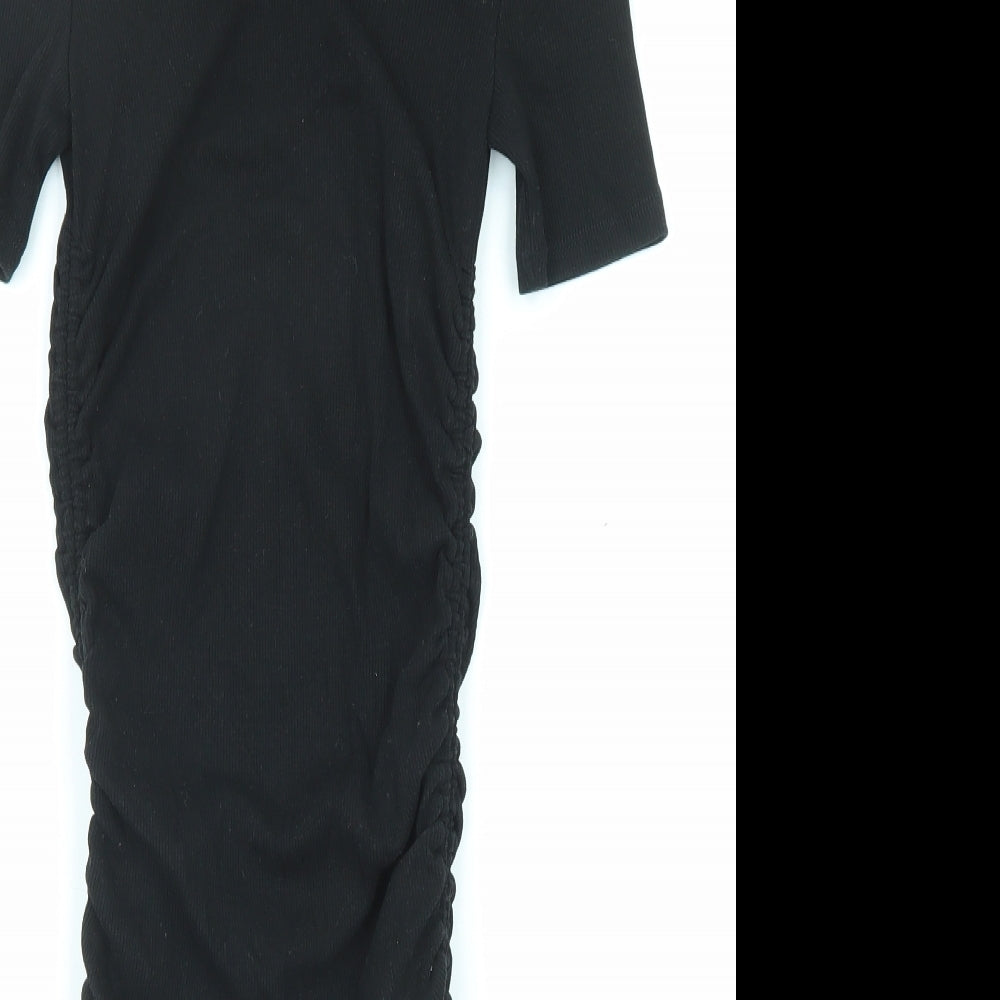 Zara Womens Black Cotton Bodycon Size S Round Neck Pullover