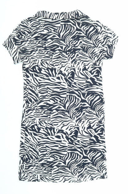 Marks and Spencer Womens Blue Geometric Viscose A-Line Size 8 V-Neck Pullover