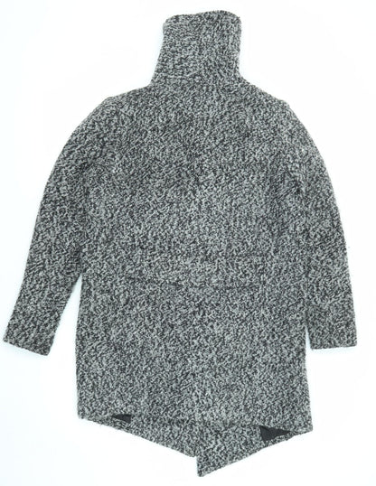 Divided by H&M Womens Black Geometric Overcoat Coat Size 10 Snap