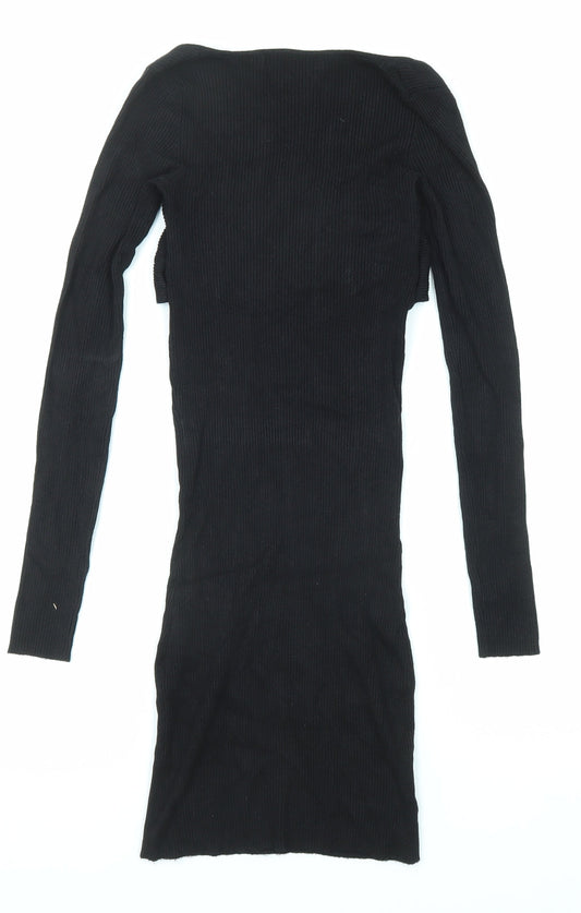 Bershka Womens Black Viscose Bodycon Size XS Scoop Neck Pullover