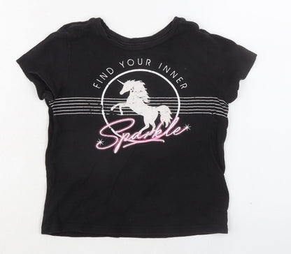 Old Navy Girls Black 100% Cotton Basic T-Shirt Size 6-7 Years Round Neck Pullover - Find Your Inner Sparkle