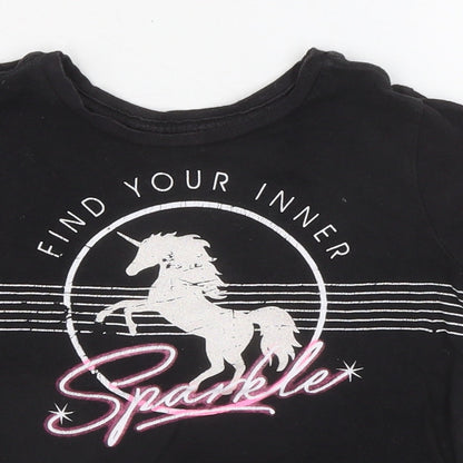 Old Navy Girls Black 100% Cotton Basic T-Shirt Size 6-7 Years Round Neck Pullover - Find Your Inner Sparkle