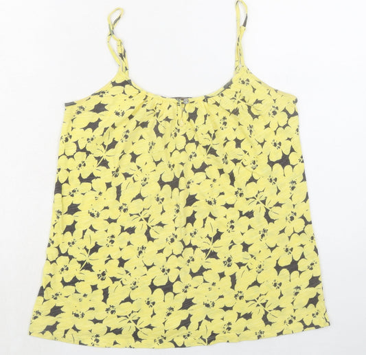 Old Navy Womens Yellow Floral 100% Cotton Camisole Tank Size S Scoop Neck