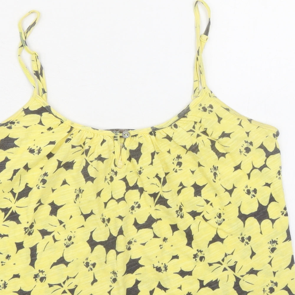 Old Navy Womens Yellow Floral 100% Cotton Camisole Tank Size S Scoop Neck