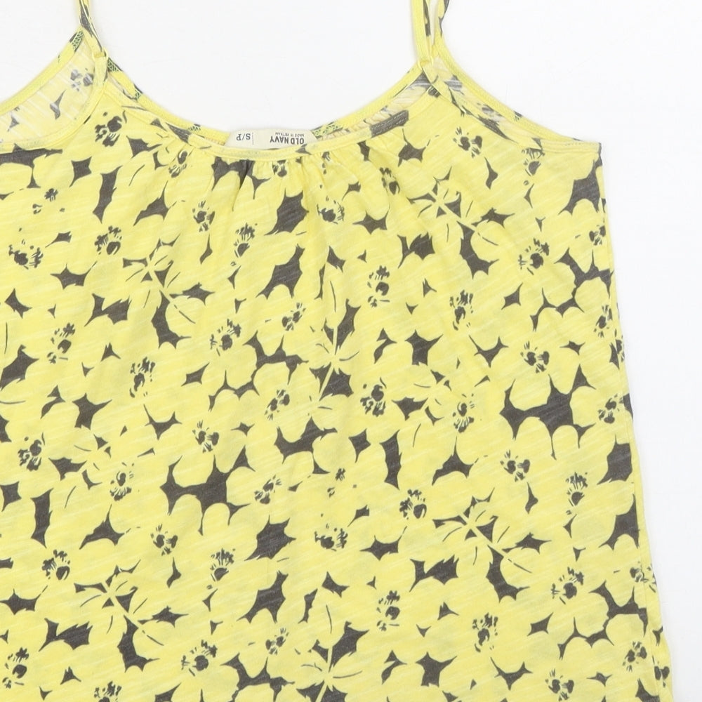 Old Navy Womens Yellow Floral 100% Cotton Camisole Tank Size S Scoop Neck