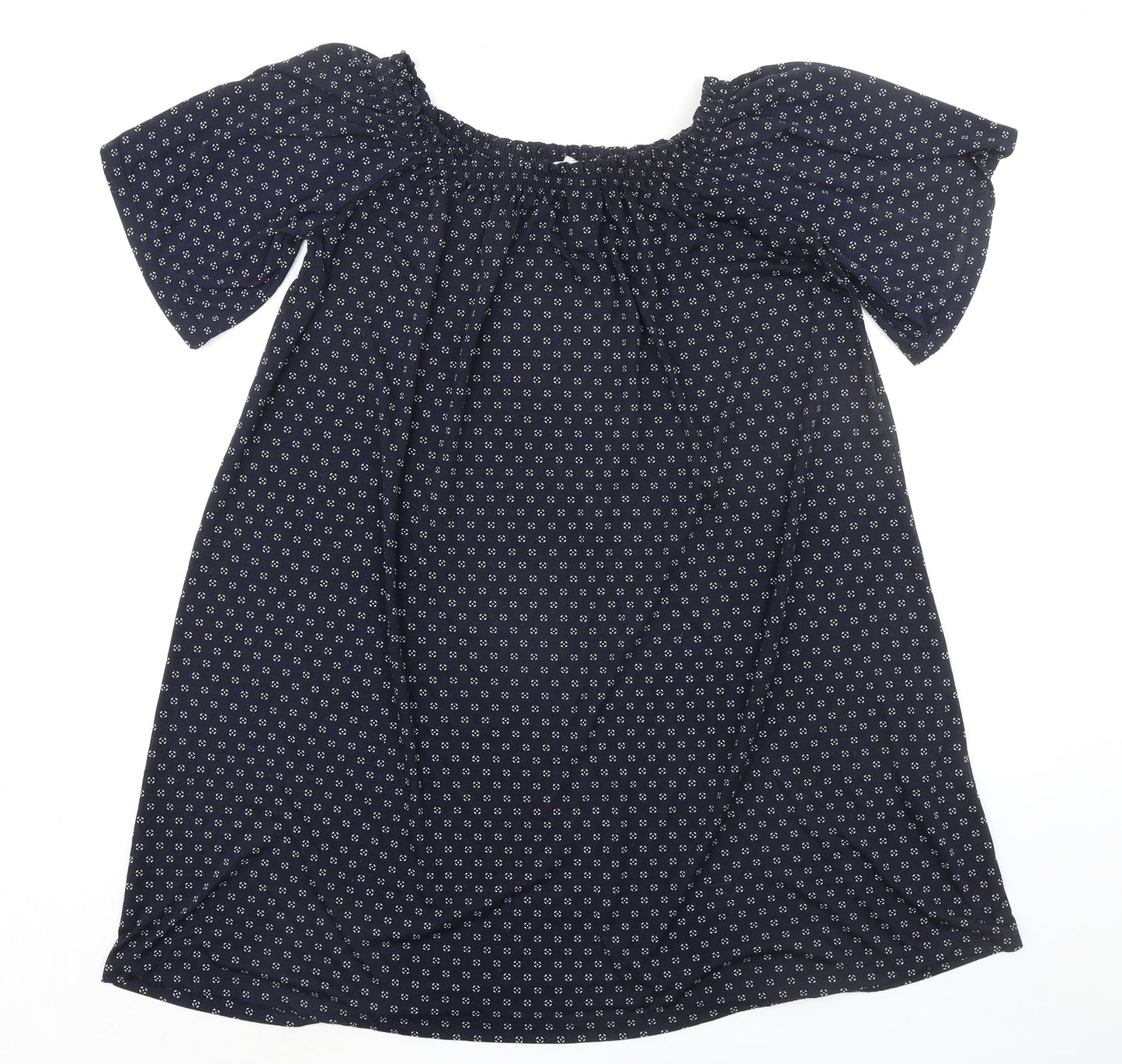 H&M Womens Blue Geometric Polyester A-Line Size XS Round Neck Pullover
