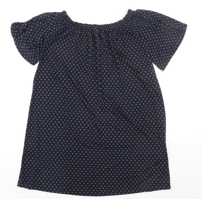 H&M Womens Blue Geometric Polyester A-Line Size XS Round Neck Pullover
