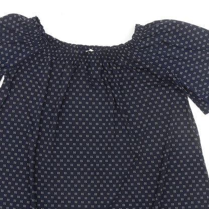 H&M Womens Blue Geometric Polyester A-Line Size XS Round Neck Pullover