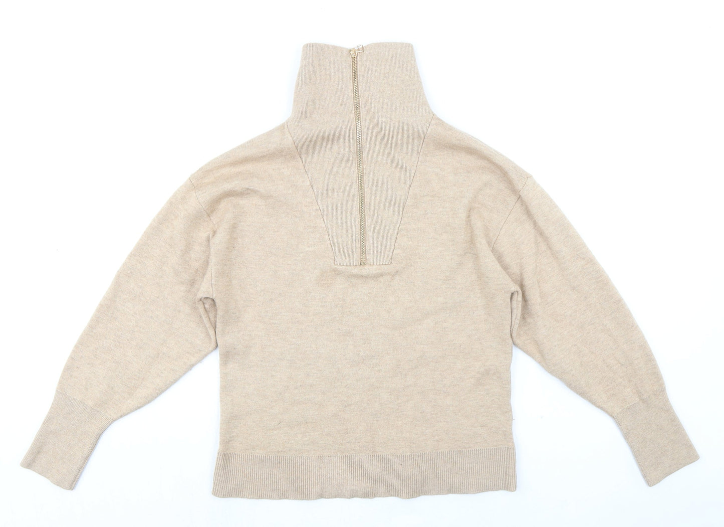 Witchery Womens Beige High Neck Nylon Henley Jumper Size 2XS