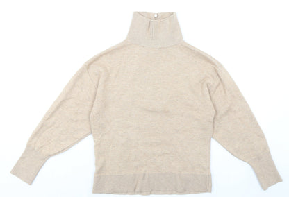 Witchery Womens Beige High Neck Nylon Henley Jumper Size 2XS