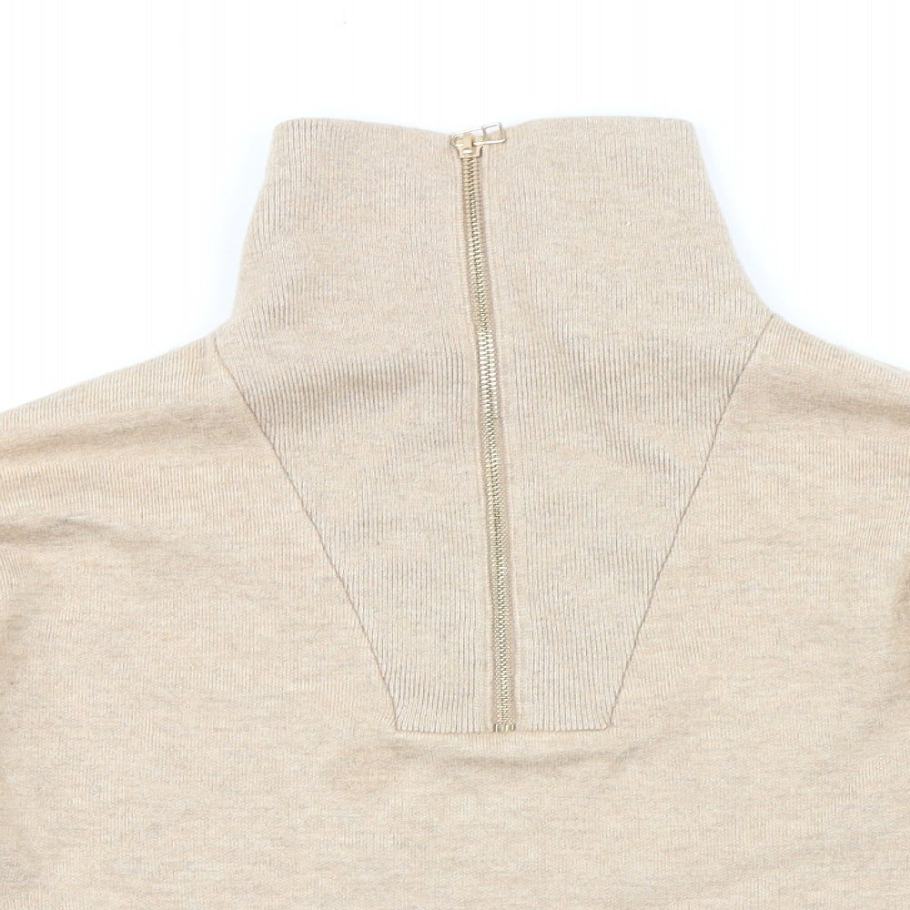 Witchery Womens Beige High Neck Nylon Henley Jumper Size 2XS