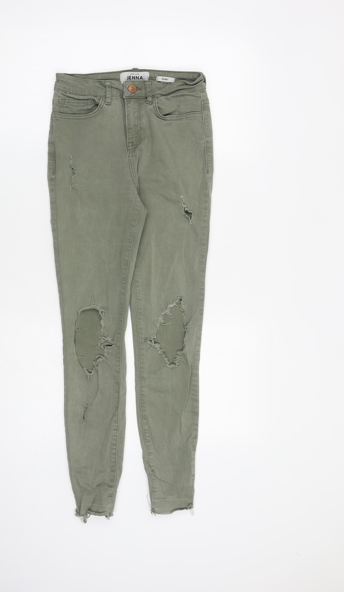 New Look Womens Green Cotton Skinny Jeans Size 8 L26 in Slim Zip