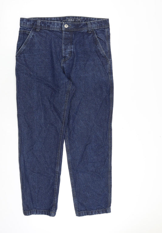 Denim & Co. Womens Blue Cotton Straight Jeans Size 34 in L30 in Regular Button