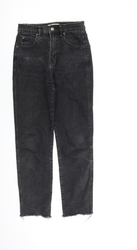 Pull&Bear Womens Grey Cotton Straight Jeans Size 6 L26 in Regular Zip - Raw Hem