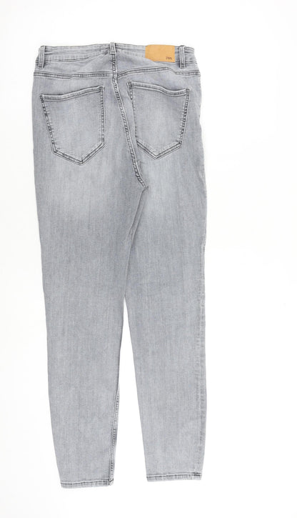 Zara Womens Grey Cotton Skinny Jeans Size 14 L27 in Slim Zip