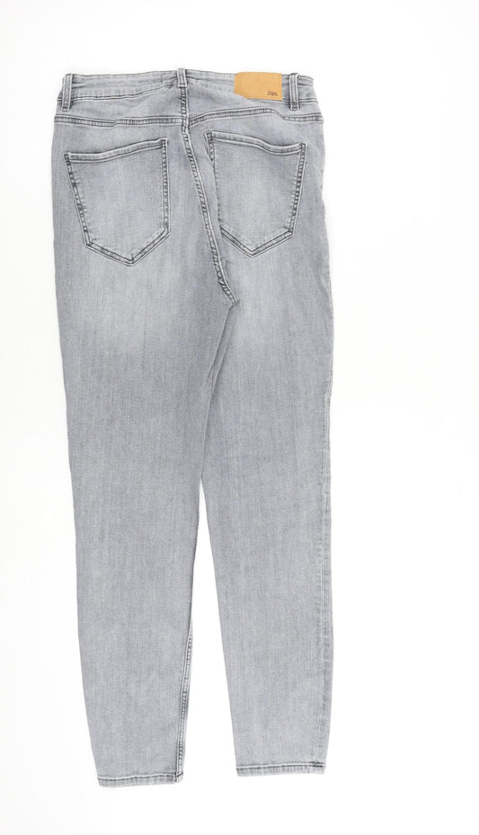 Zara Womens Grey Cotton Skinny Jeans Size 14 L27 in Slim Zip