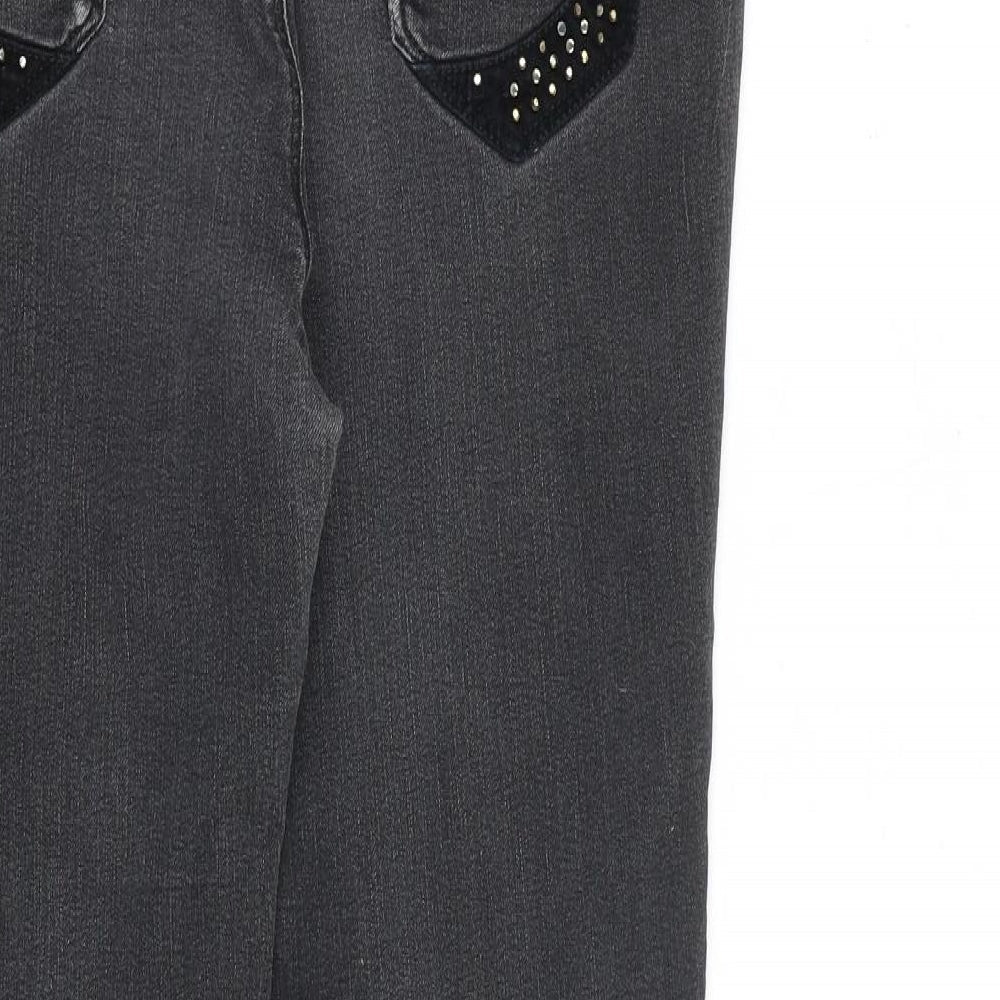 Per Una Womens Grey Cotton Straight Jeans Size 12 L30 in Regular Zip - Embellished
