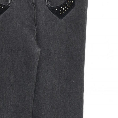 Per Una Womens Grey Cotton Straight Jeans Size 12 L30 in Regular Zip - Embellished