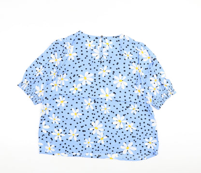 John Lewis Womens Blue Floral Viscose Basic Blouse Size 16 Round Neck
