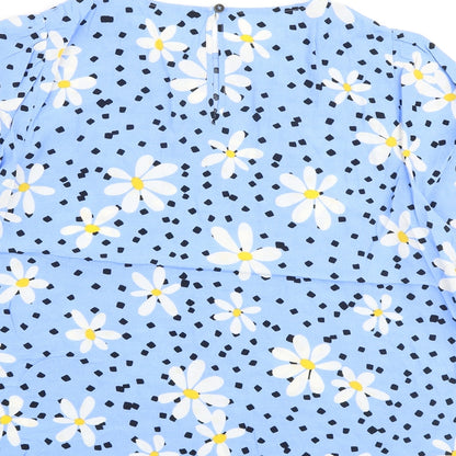 John Lewis Womens Blue Floral Viscose Basic Blouse Size 16 Round Neck