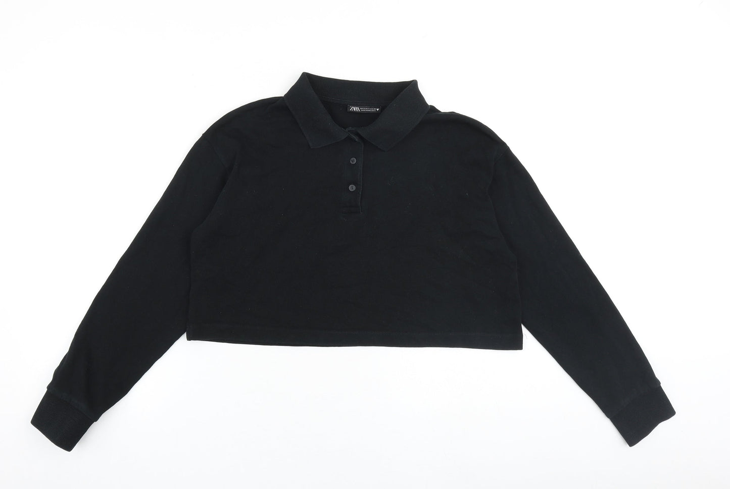 Zara Womens Black Polyester Pullover Sweatshirt Size S Button