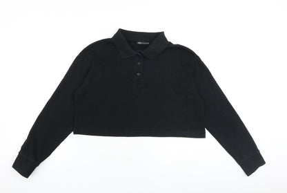 Zara Womens Black Polyester Pullover Sweatshirt Size S Button