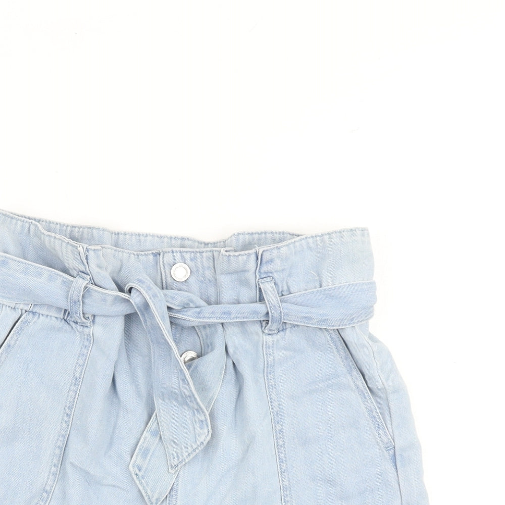 Denim & Co. Womens Blue Cotton Paperbag Shorts Size 6 L4 in Regular Button - Belted