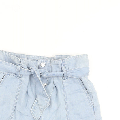 Denim & Co. Womens Blue Cotton Paperbag Shorts Size 6 L4 in Regular Button - Belted