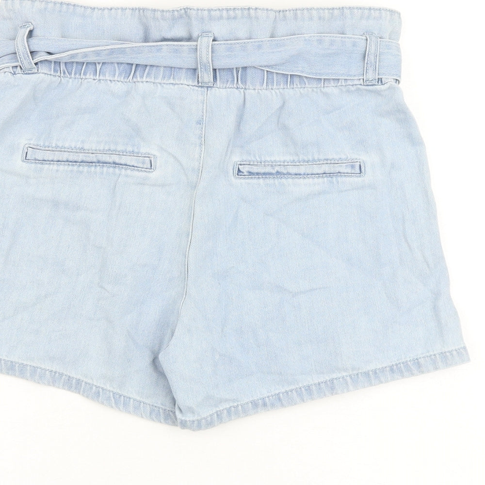 Denim & Co. Womens Blue Cotton Paperbag Shorts Size 6 L4 in Regular Button - Belted