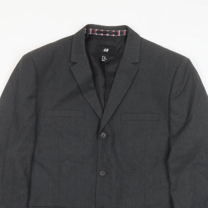 H&M Mens Grey Polyester Jacket Suit Jacket Size 42 Regular