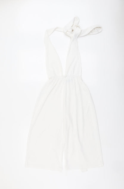 PRETTYLITTLETHING Womens White Polyester Playsuit One-Piece Size 6 Tie