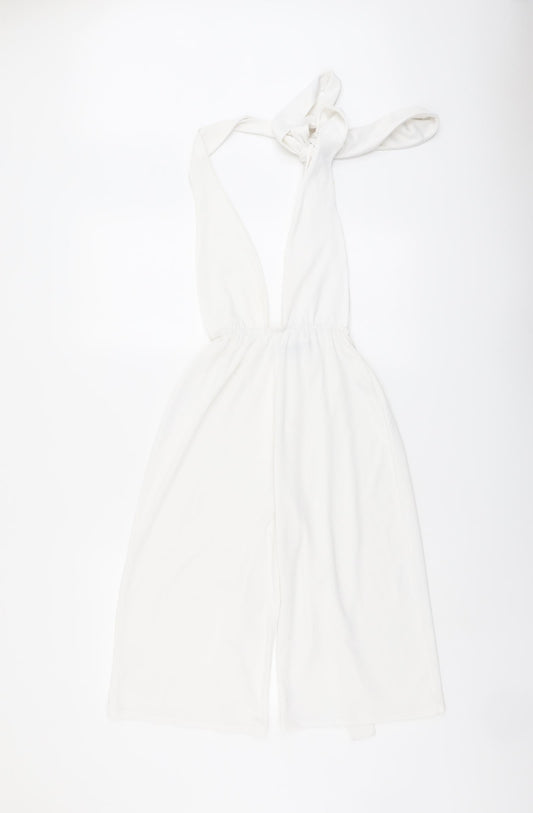 PRETTYLITTLETHING Womens White Polyester Playsuit One-Piece Size 6 Tie