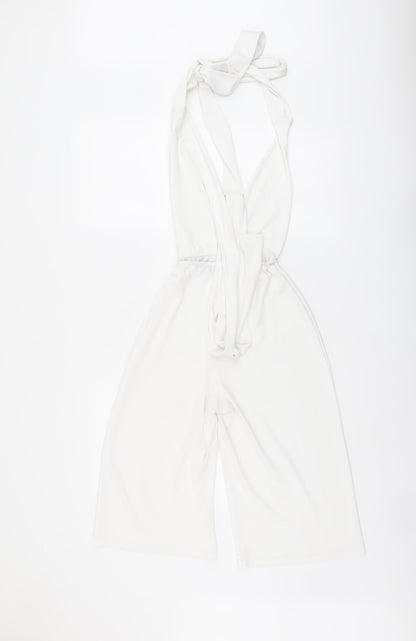 PRETTYLITTLETHING Womens White Polyester Playsuit One-Piece Size 6 Tie