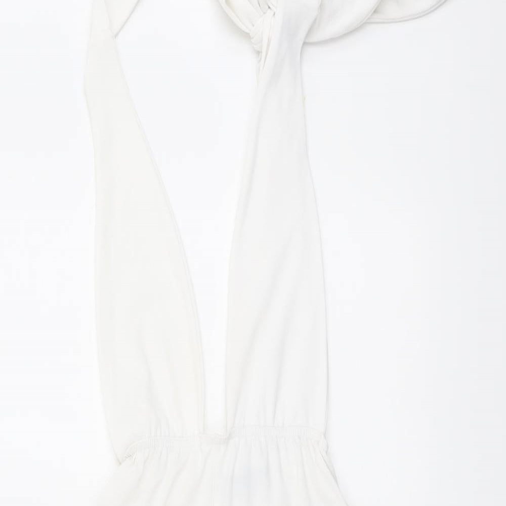 PRETTYLITTLETHING Womens White Polyester Playsuit One-Piece Size 6 Tie