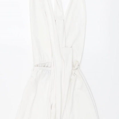 PRETTYLITTLETHING Womens White Polyester Playsuit One-Piece Size 6 Tie