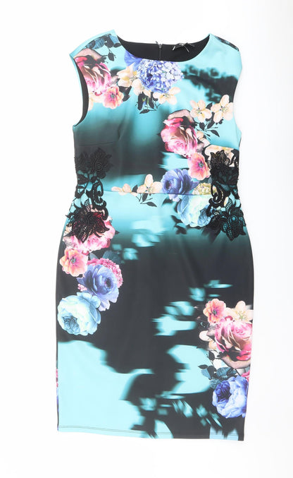 Joanna Hope Womens Multicoloured Floral Polyester Shift Size 12 Boat Neck Zip