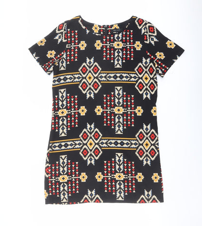 New Look Womens Black Geometric Polyester A-Line Size 14 Round Neck Zip