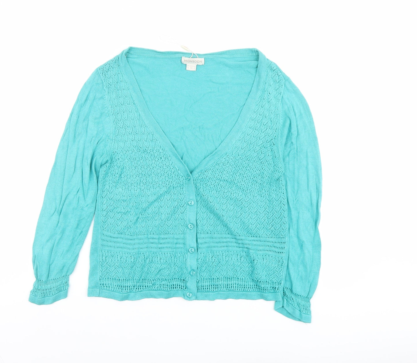 Monsoon Womens Green V-Neck Viscose Cardigan Jumper Size 12