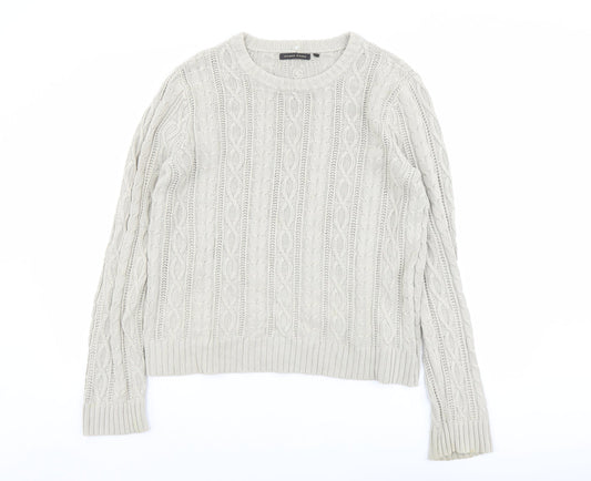 Jeanne Pierre Womens Beige Round Neck Cotton Pullover Jumper Size S