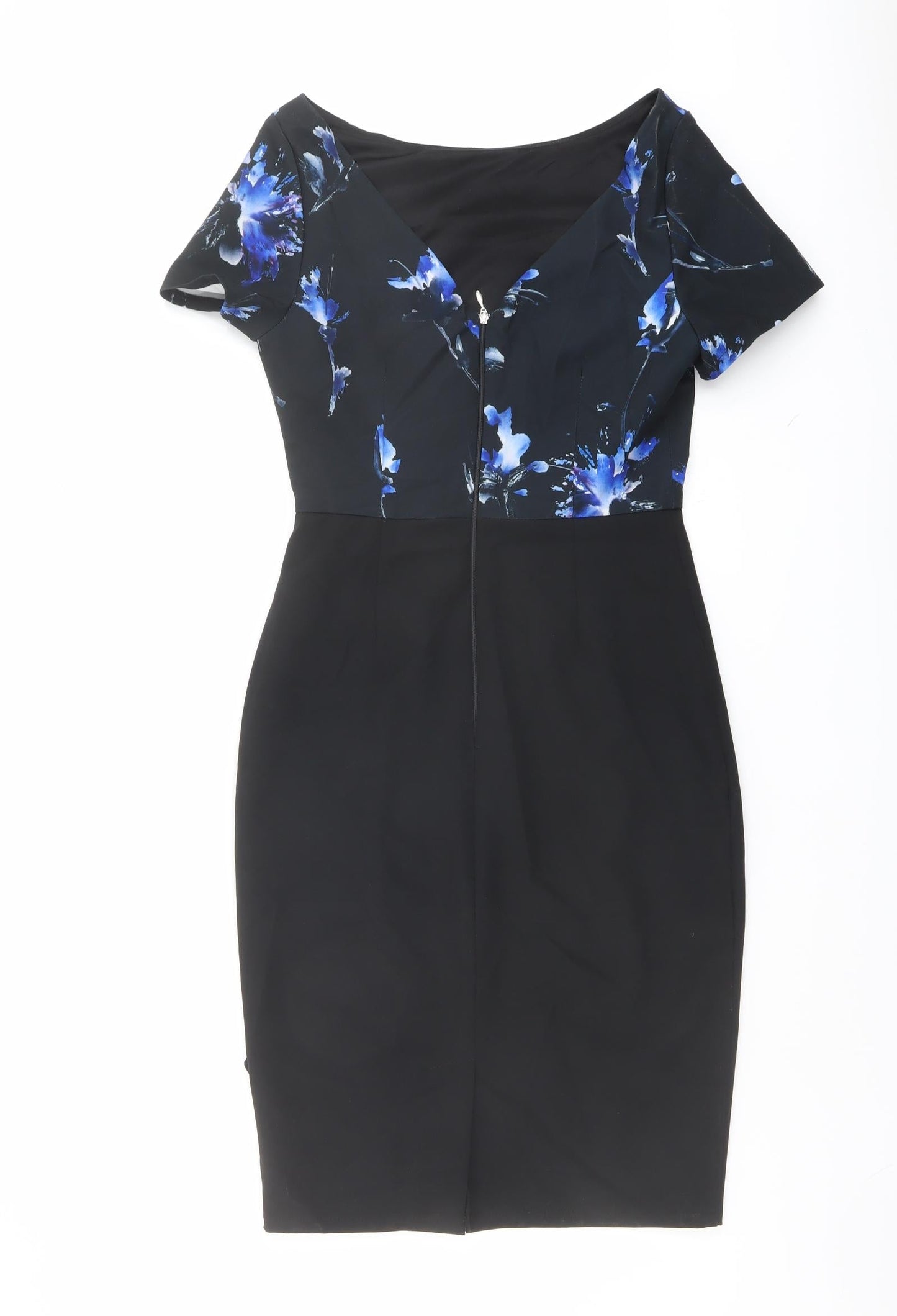 Paperdolls Womens Black Floral Polyester Shift Size 8 Boat Neck Zip