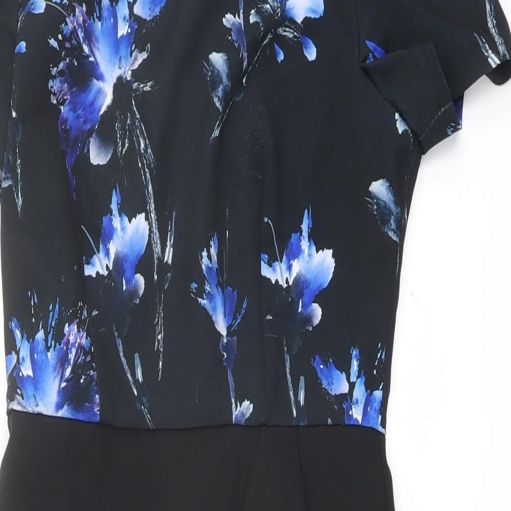 Paperdolls Womens Black Floral Polyester Shift Size 8 Boat Neck Zip