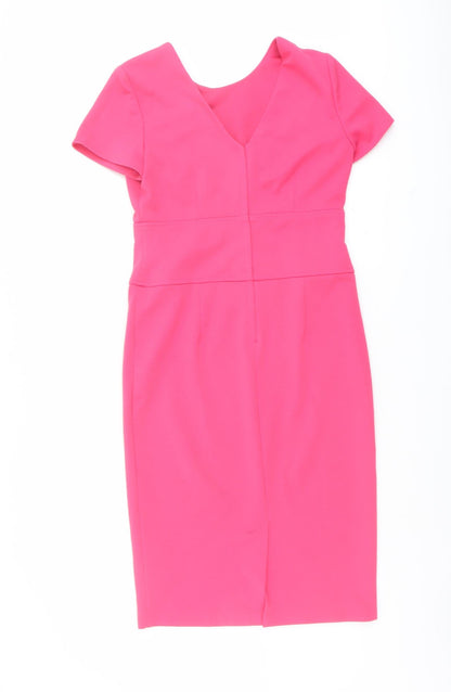 Dorothy Perkins Womens Pink Polyester Shift Size 8 Round Neck Zip