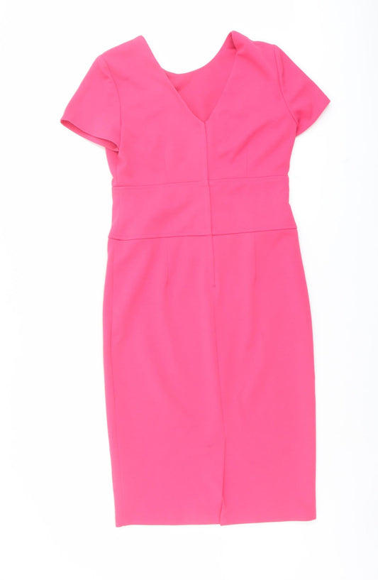 Dorothy Perkins Womens Pink Polyester Shift Size 8 Round Neck Zip
