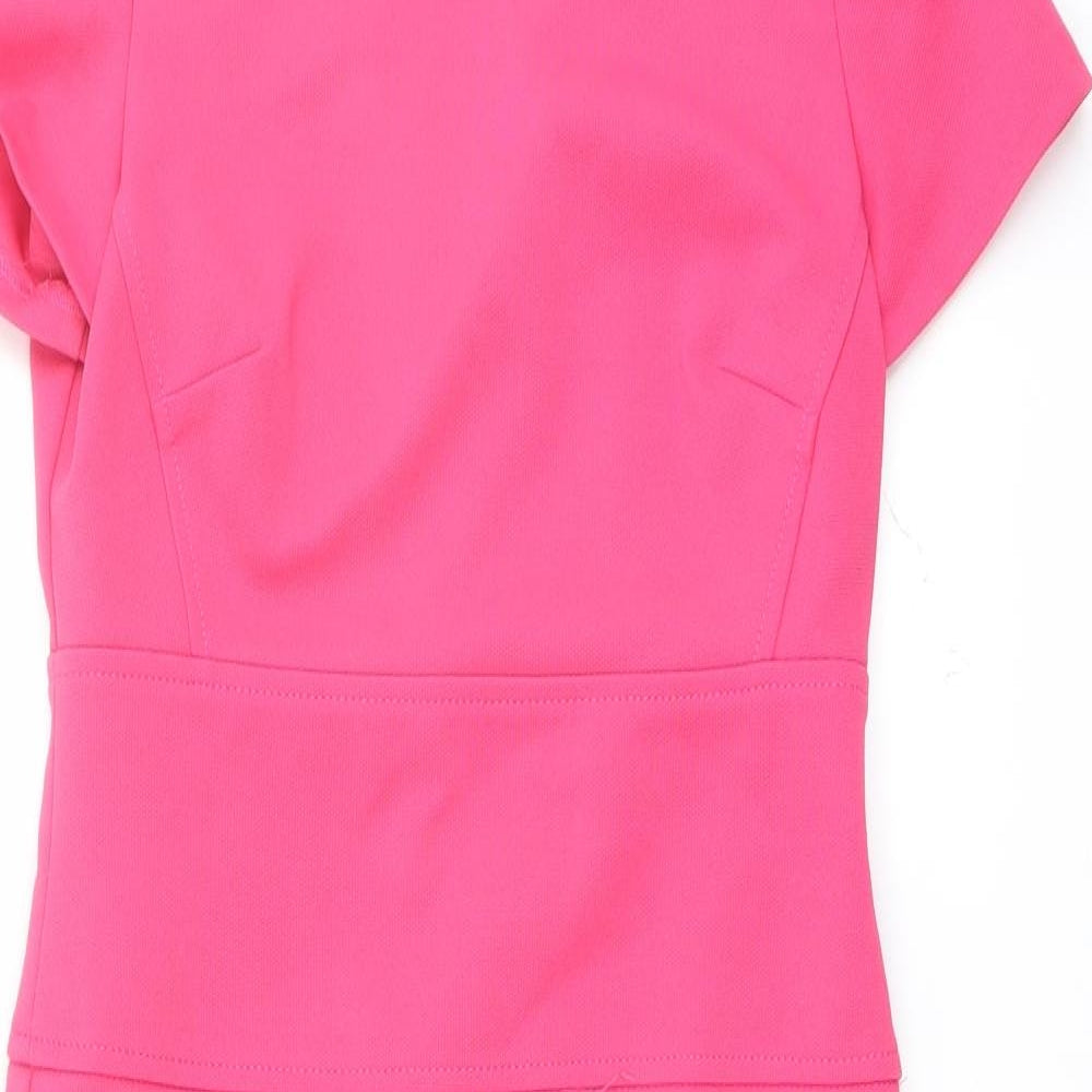 Dorothy Perkins Womens Pink Polyester Shift Size 8 Round Neck Zip