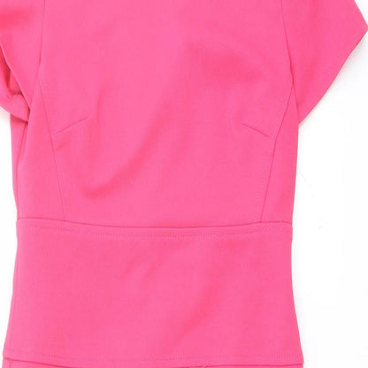 Dorothy Perkins Womens Pink Polyester Shift Size 8 Round Neck Zip