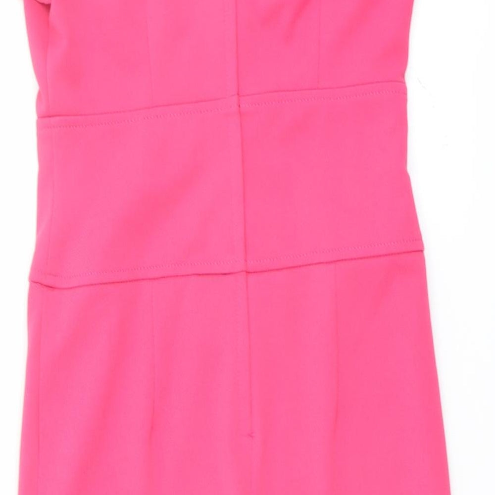 Dorothy Perkins Womens Pink Polyester Shift Size 8 Round Neck Zip