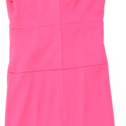Dorothy Perkins Womens Pink Polyester Shift Size 8 Round Neck Zip