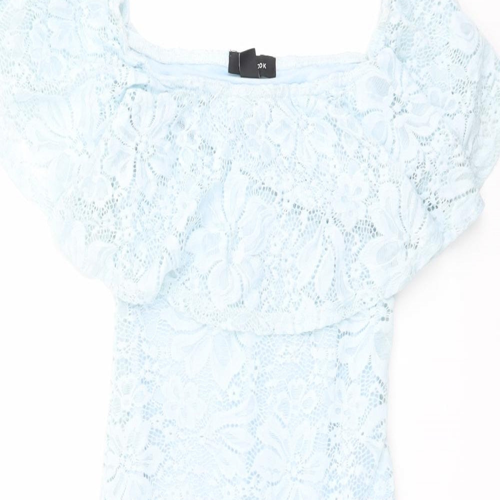 New Look Womens Blue Floral Nylon Bodysuit One-Piece Size 10 Snap