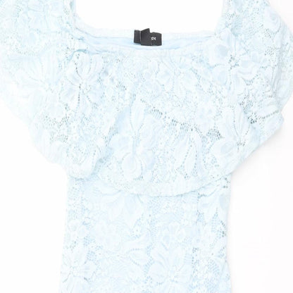 New Look Womens Blue Floral Nylon Bodysuit One-Piece Size 10 Snap