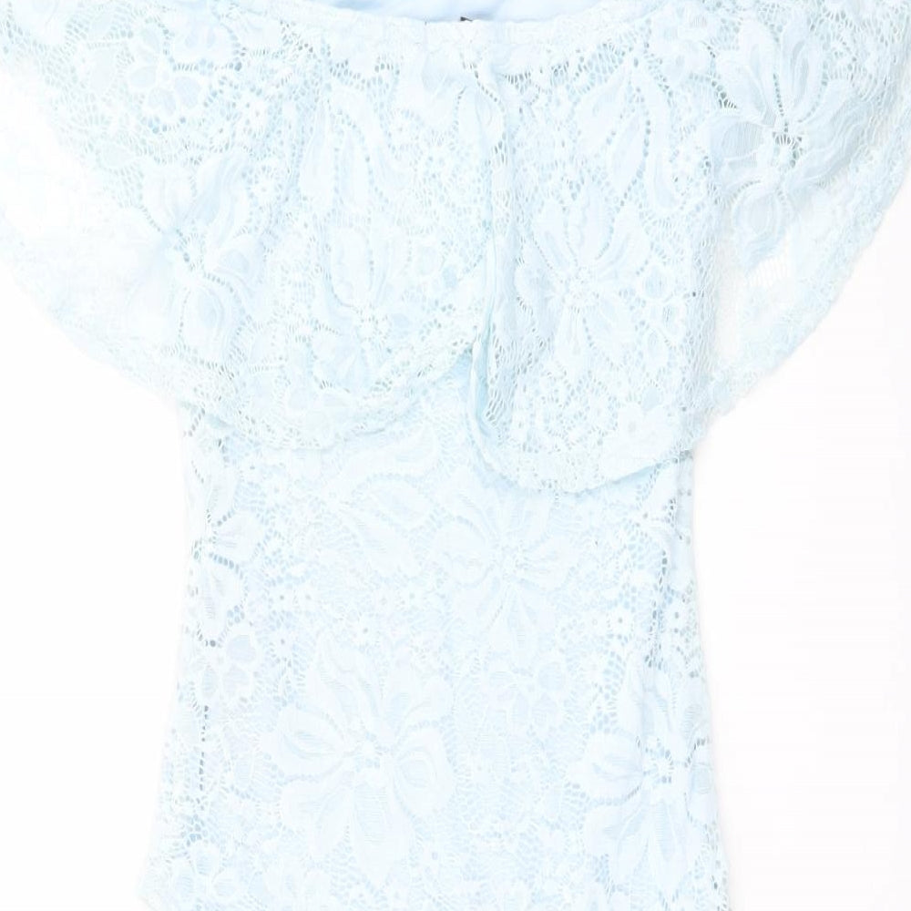 New Look Womens Blue Floral Nylon Bodysuit One-Piece Size 10 Snap